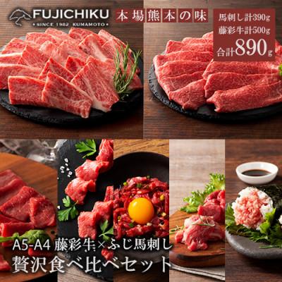 ふるさと納税 小国町 馬刺しと黒毛和牛 ふじ馬刺し5種 藤彩牛2種 贅沢食べ比べ 計890g