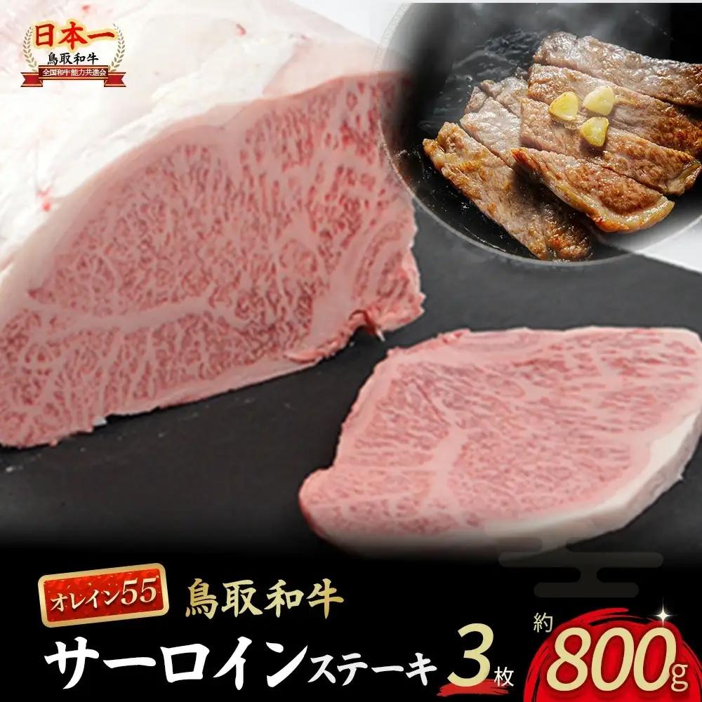 鳥取和牛 オレイン55 サーロインステーキ 3枚 （800g） 牛肉 黒毛和牛 KR1289