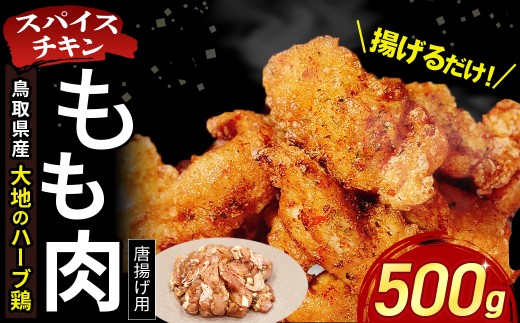 【鳥取県産 大地のハーブ鶏】 スパイスチキン 唐揚げ 500g KC231 もも肉 一口カット 鶏肉 チキン 鳥取県 倉吉市