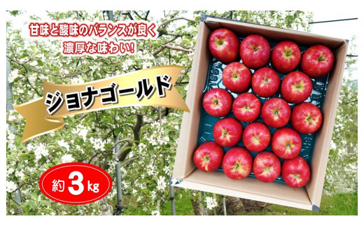 
【光センサー選果・品質保証】中手りんご「ジョナゴールド」玉数おまかせ３kg(７玉〜１０玉)
