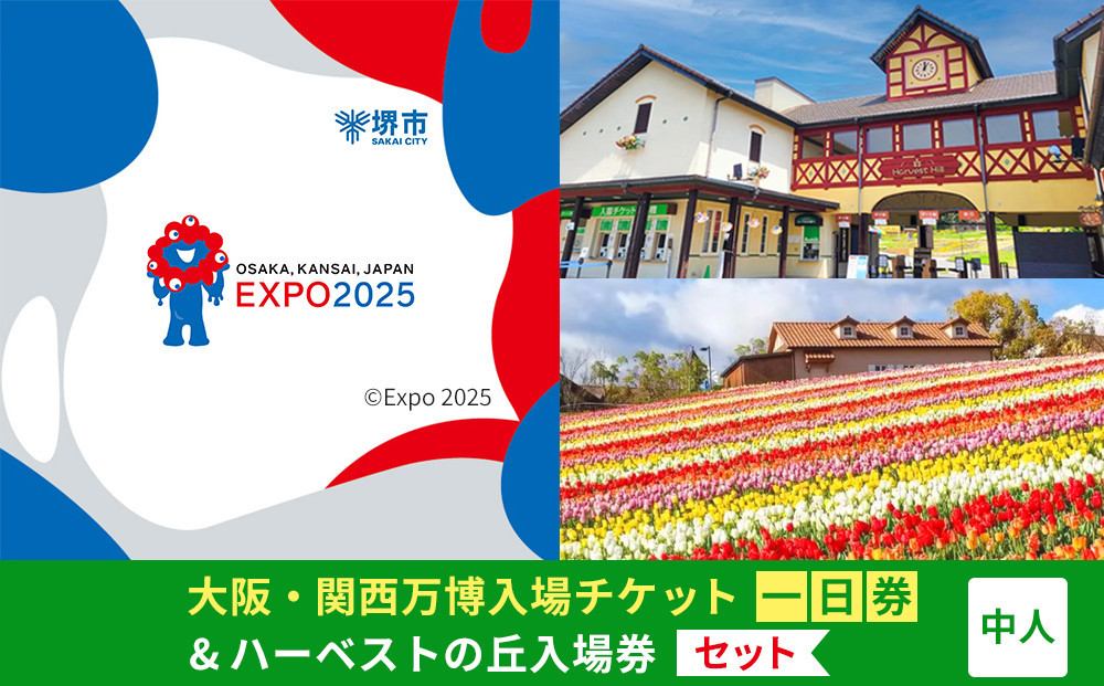 
            【堺市ふるさと納税】大阪・関西万博入場チケット＜一日券／中人＞ + ハーベストの丘入園券
          