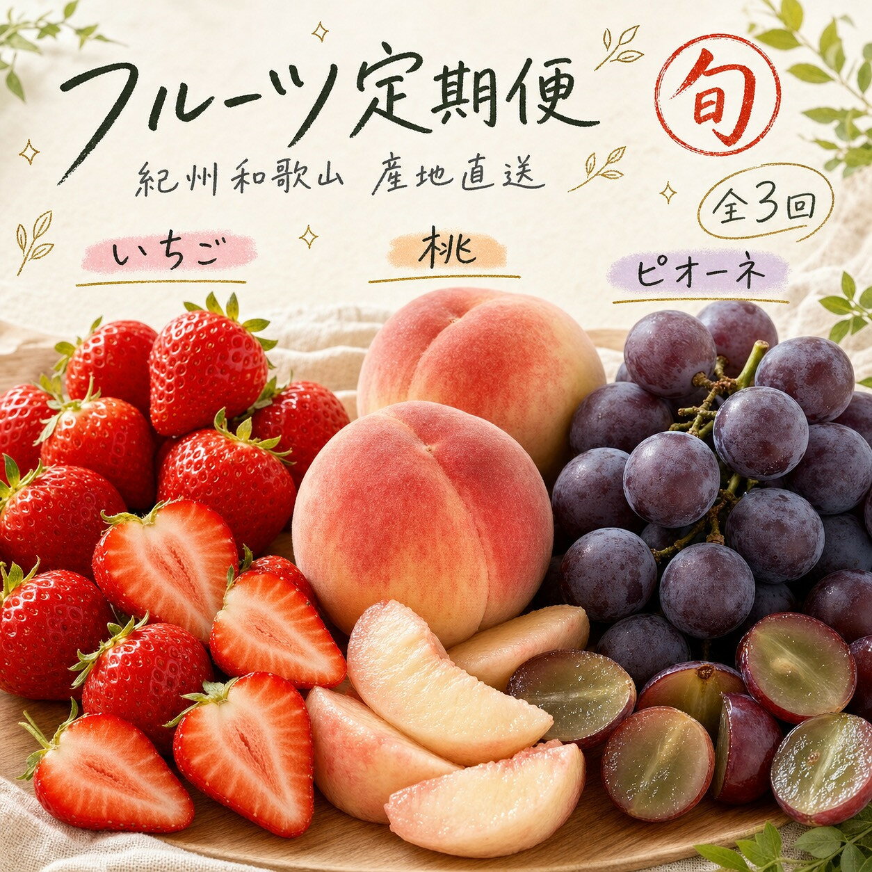 【ふるさと納税】【2・7・9月 全3回】紀州和歌山産旬のフルーツセット（いちご・桃・ピオーネ）【UT95】 | フルーツ 果物 くだもの 食品 人気 おすすめ 送料無料