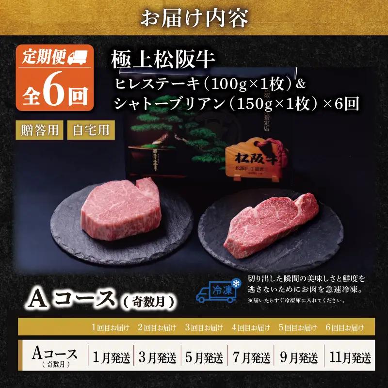 松阪牛 シャトーブリアン・ヒレステーキ(各1枚)【定期便6回】 Aコース US50
