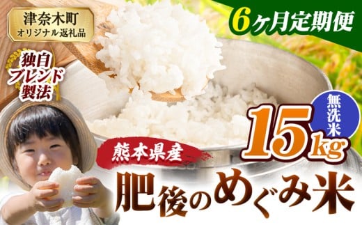【6ヶ月定期便】無洗米 熊本県産 ブレンド米 肥後のめぐみ米 15kg 熊本県産 ふるさと納税 精米 米 こめ ふるさとのうぜい コメ お米 おこめ《お申込み翌月から出荷》