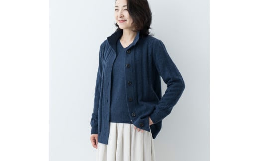 スタンドカラージャケット(ブルー) 女性用サイズ:L(40) ≪白田のカシミヤ≫