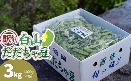 【令和8年産先行予約】【訳あり】白山だだちゃ豆　3kg（1kg × 3袋）　長五郎