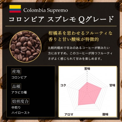 コーヒー豆 スペシャリティ Qグレード認証豆 コロンビア スプレモ 中煎り 1kg(500g×2)【1620932】