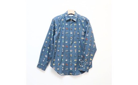 CLOFT 綿100％長袖オリジナルプリントシャツ”憩い”喫茶店柄（C/#17ダークネイビー） L 0139-020-S07-5