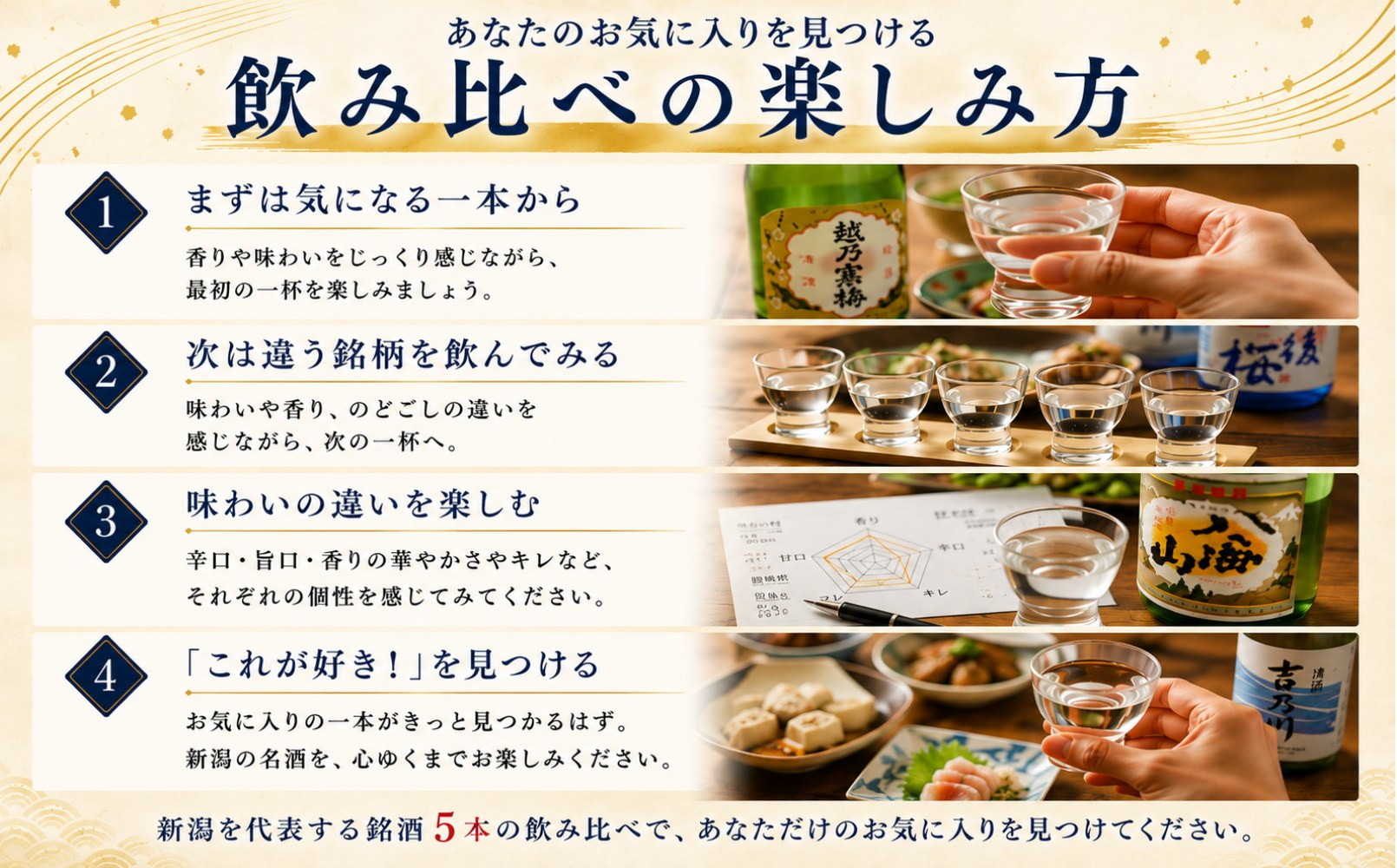 人気銘柄越乃寒梅・八海山入り！新潟有名地酒 飲み比べ 300ml 5本