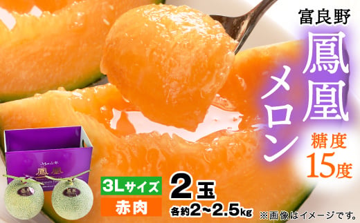 
                  ＜2026年発送＞糖度15度 富良野鳳凰メロン(赤肉)　2玉　各約2～2.5kg(3Lサイズ)_富良野 メロン めろん 赤肉メロン 鳳凰 箱入り ギフト 贈答 贈り物 フルーツ 果物 北海道 富良野市 送料無料【1398077】
                