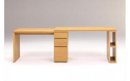 ＜天板のサイズが自由に変えれて二人でも使えるデスク＞スライドWデスク135／ナチュラル／机／大川家具