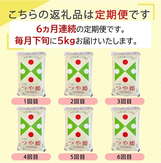 SI0038　【6回定期便】特別栽培米 つや姫　5kg×6回(計30kg) AB