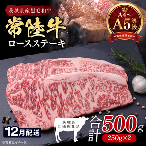 【2026年12月発送予定】最高級A4.A5ランク 常陸牛ロースステーキ500ｇ（250ｇ×2）【人気肉 お肉 牛肉 和牛 黒毛和牛 国産黒毛和牛 ロース肉 ステーキ 国産牛 焼肉 焼き肉 バーベキュー BBQ A5 ブランド牛】(CR101-12)