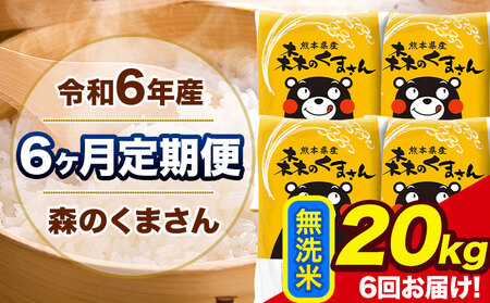 令和6年産 森のくまさん【6ヶ月定期便】 無洗米 《お申し込み月の翌月から出荷開始》20kg(5kg×4袋) 計6回お届け 熊本県産 単一原料米 森くま 熊本県 玉東町