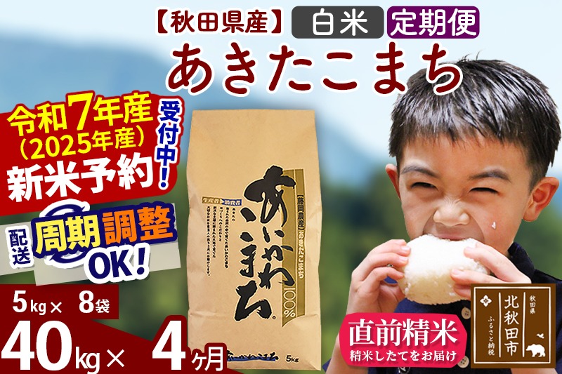 ※令和7年産 新米予約※《定期便4ヶ月》秋田県産 あきたこまち 40kg【白米】(5kg小分け袋) 2025年産 お届け時期選べる お届け周期調整可能 隔月に調整OK お米 藤岡農産|foap-11104