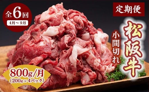 定期便 松阪牛 小間切れ 800g × 6か月 ( ～12月末受付／翌4月から毎月発送 ) ( 牛肉 ブランド牛 高級 和牛 国産牛 松阪牛 松坂牛 定期便 牛肉定期便 全6回 小間切れ こま切れ 細切れ 切り落とし 牛肉 牛丼 肉じゃが すき焼き 小分け 牛肉 冷凍 人気 おすすめ 三重県 松阪市 ) 【6.6-1】