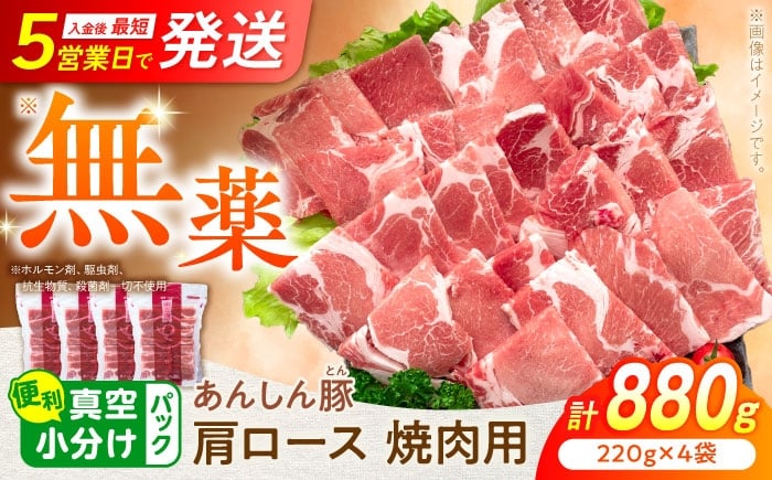 
                  あんしん豚 豚肉 肩ロース 焼肉用 880g （220g × 4袋） / 豚肉 小分け 冷凍 焼肉 カタロース 白川町 / 藤井ファーム [AWAF062]
                