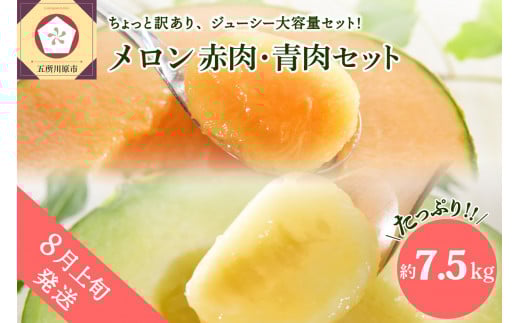 【2025年8月上旬発送】【訳あり】メロン7.5kg程度（赤肉・青肉セット）（4～8玉)青森産