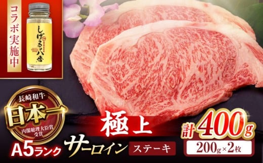 【コラボ実施中】長崎和牛 サーロインステーキ 400g（200g×2枚） / サーロイン さーろいん サーロインステーキ ブロック 2枚 A5 希少部位 A5 / 諫早市 / 株式会社NICK'S MEAT 野中精肉店 [AHCW005]