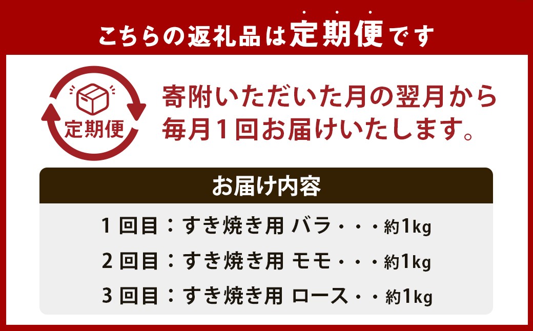 【3回定期便】 牛肉 兵庫県産 黒毛和牛 すき焼き 3種 食べ比べA