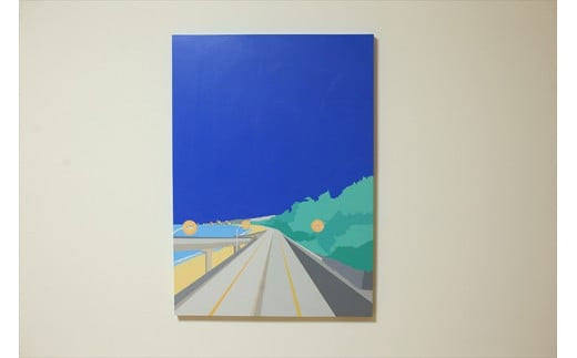 
原画【帰り道】オリジナル風景画　キャンバス ペインティング　小田原出身在住イラストレーターの作品　心象風景　子供の頃見た風景　海　空　山
