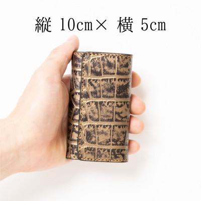 ふるさと納税 尼崎市 【たつの市産牛革使用】ゴールドクロコ型押しのレザーキーケース 4連キーフック付き 革製品のHEDGE |  | 03