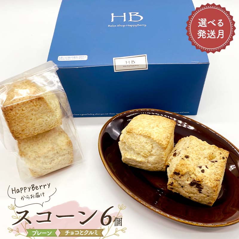 【ふるさと納税】 【選べる発送月】人気店 HappyBerryのスコーン 6個（プレーン4個、チョコとクルミ2個） 焼菓子 スイーツ F6U-144