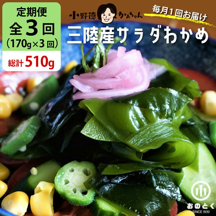 【ふるさと納税】【2つの食感】3回 定期便 三陸産 サラダわかめ 170g ×3回 総計 510g [小野徳 宮城県 気仙沼市 20565588] 海藻 ワカメ わかめ 若布 塩蔵わかめ 塩蔵 コリコリ シャキシャキ 冷蔵