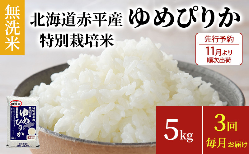 
            無洗米 北海道赤平産 ゆめぴりか 5kg 特別栽培米 【3回お届け】 米 北海道 定期便
          