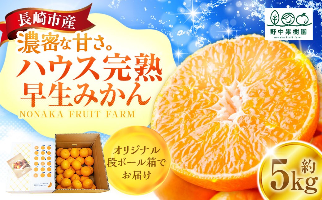 
            先行予約 ハウス完熟早生みかん 約5キロ箱 ／ フルーツ 果物 くだもの 柑橘 蜜柑 ミカン 野中果樹園 長崎県 長崎市 オンライン決済限定 アフター保証 【2026年1月上旬～下旬迄発送予定】
          