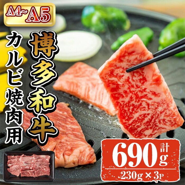【ふるさと納税】A4~A5 博多和牛カルビ焼肉用カルビ焼肉 (計690g:230g×3P) 牛肉 肉 お肉 精肉 国産牛 ブランド牛 和牛 カルビ 牛カルビ 小分け パック 使い勝手 冷凍 焼肉 BBQ アウトドア キャンプ グルメ おすすめ 人気【ksg1761】【朝ごはん本舗】