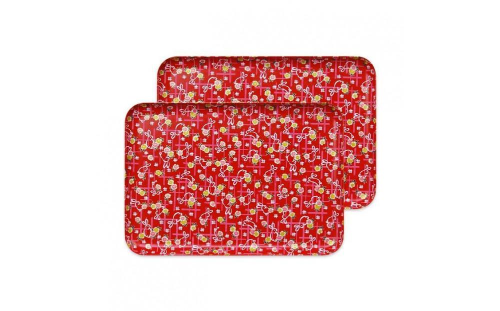 タツクラフト 友禅和紙トレー L 39cm 2枚セット 小花 舞うさぎ 【Tk322】 303446_DA90134VC06