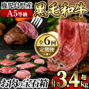 【ふるさと納税】《定期便全6回》A5等級！鹿児島県産黒毛和牛「お肉の宝石箱」ロースステーキ・ヒレステーキ・すきやき・しゃぶしゃぶ・ローストビーフ用ブロック(計3.4kg超)国産 鹿児島産 お肉 肉 牛肉 スライス 薄切り 冷凍【水迫畜産】