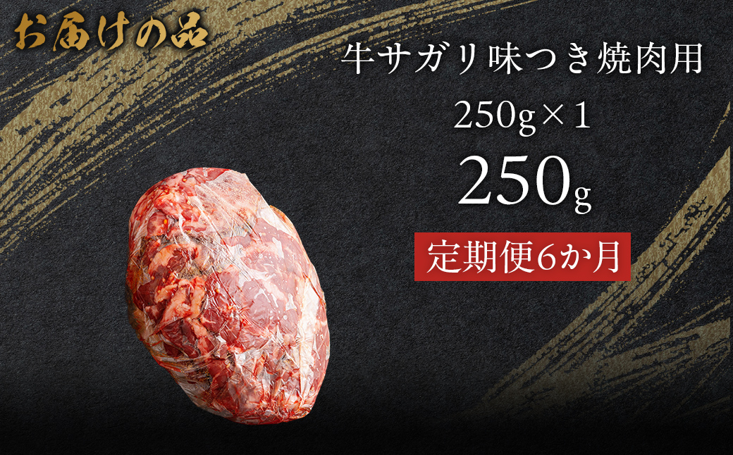 【6か月定期便】牛サガリ味つき焼肉用 250g (250g×1) MROBM022