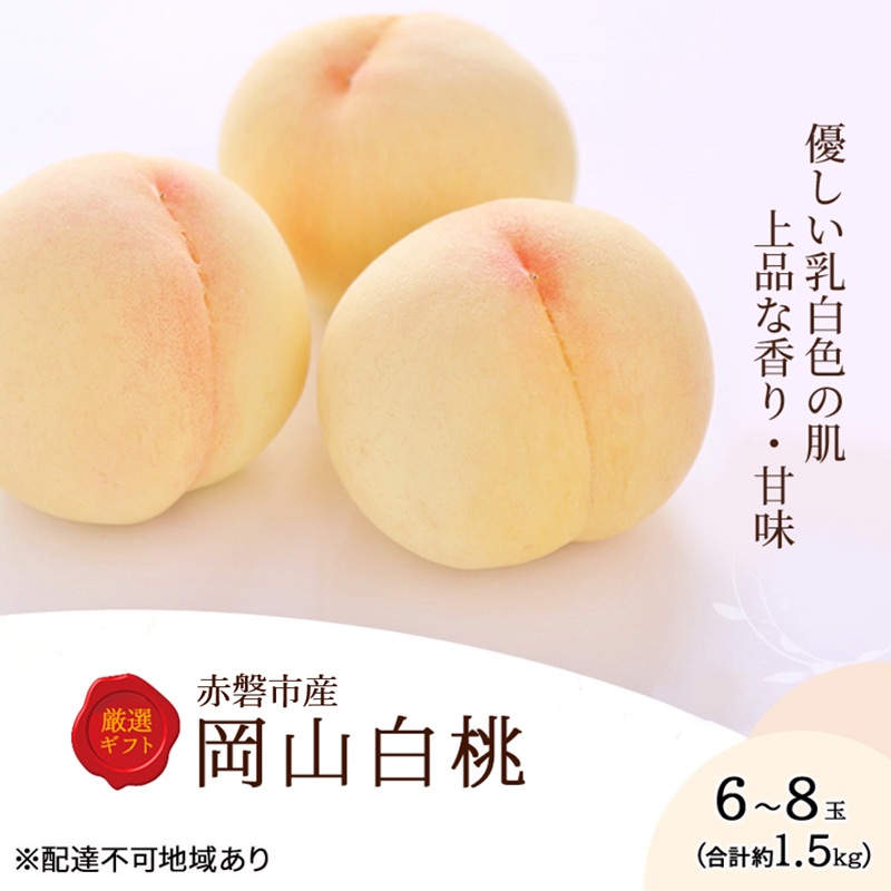 桃 2026年 先行予約 岡山白桃 6～8玉 約1.5kg 化粧箱入り 岡山県 赤磐市産 果物 フルーツ 白桃 もも モモ