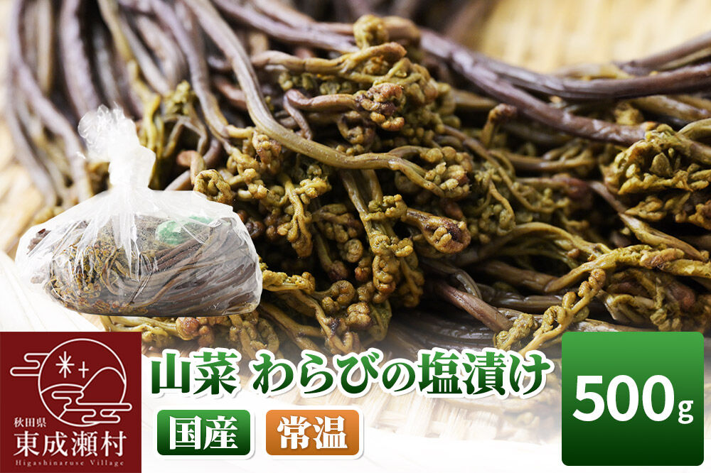 山菜 わらびの塩漬け 500g 秋田県 東成瀬村産 TAKAYA [山菜 国産 ワラビ わらび 塩漬け]