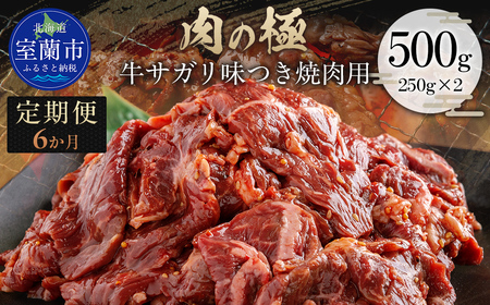 【6か月定期便】牛サガリ味つき焼肉用 500g (250g×2) MROBM026