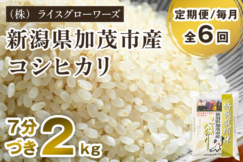 
                  【令和8年産新米先行予約】【定期便6ヶ月毎月お届け】【7分づき】新潟県加茂市産 特別栽培米コシヒカリ 精米2kg《10月上旬～順次出荷》 従来品種コシヒカリ （株）ライスグローワーズ
                