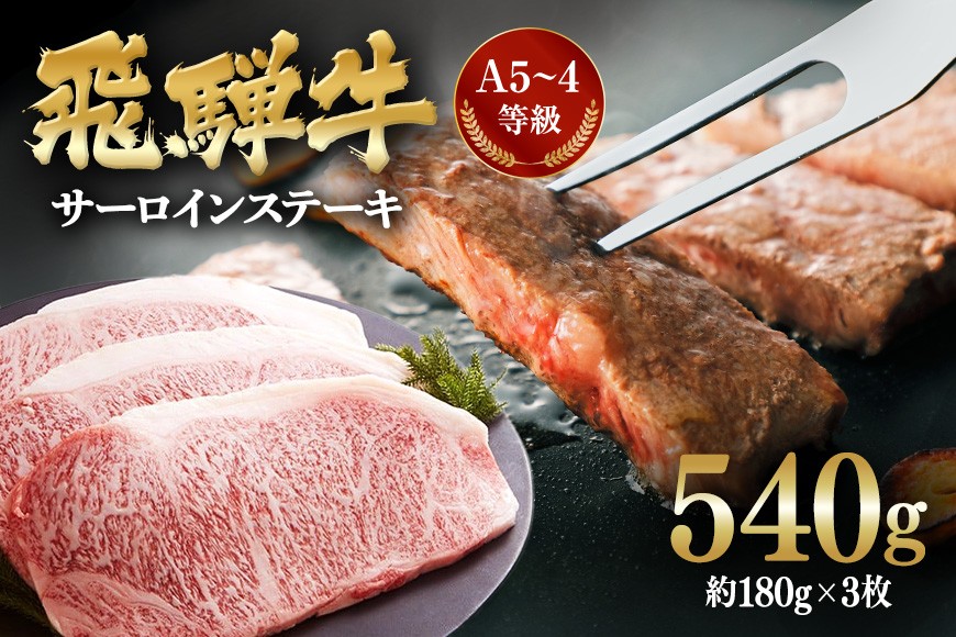 
            飛騨牛A5～4等級　サーロインステーキ3枚（約180g×3枚）│国産 牛肉 和牛 ブランド すてーき
          