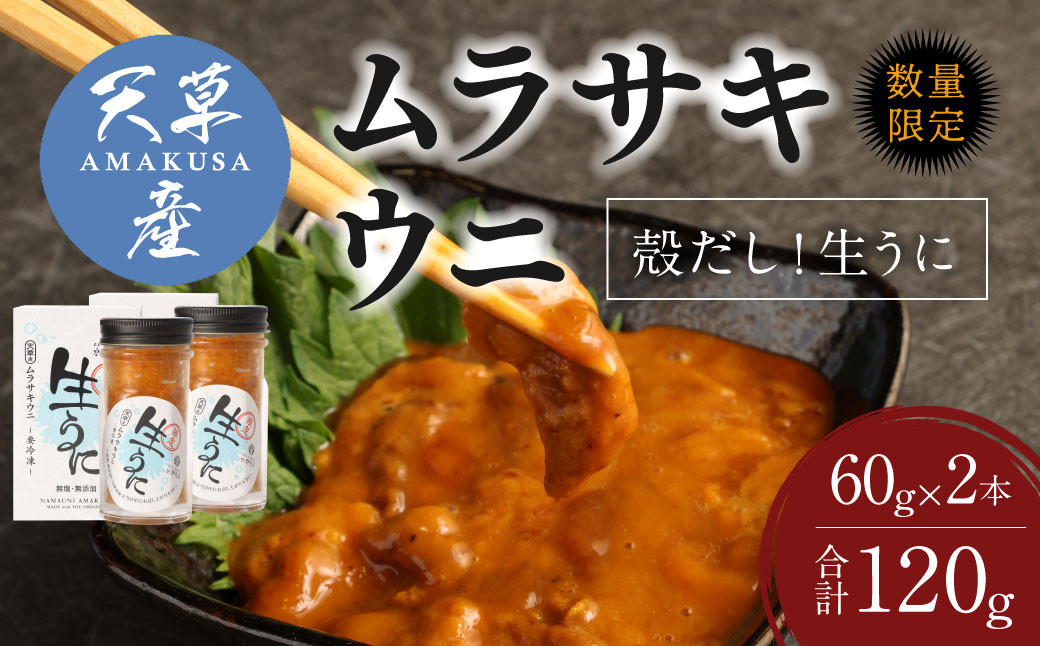 
                  殻だし！生うに 120g(60g×2本)『熊本県天草産ムラサキウニ』無塩 無添加 ウニ 雲丹
                