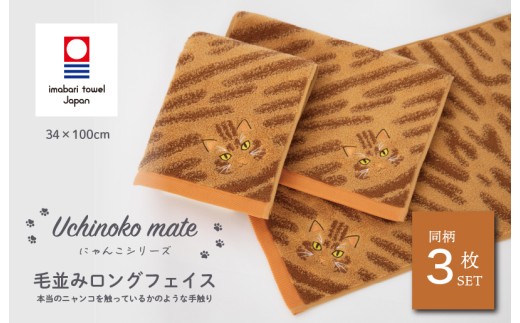 （今治タオルブランド認定品）Uchinoko mate にゃんこシリーズ 毛並みロングフェイスタオル３枚セット（茶トラ／レッドタビー） [I004680FT3A] 今治タオル タオル フェイスタオル 大きめ 今治フェイスタオル 猫 ネコ ねこ 吸水 ギフト ギフトセット お祝い 贈り物 日本製 プレーリードッグ
