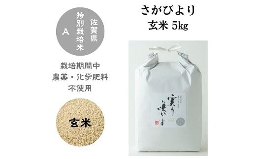 
「実り咲かす」農薬・化学肥料不使用 さがびより玄米5kg：B160-030
