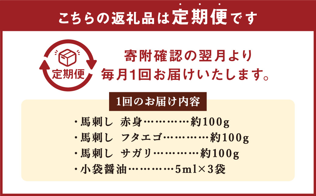 【定期便3回】 3種の馬刺し 約300g 合計約900g 【赤身・フタエゴ・サガリ】