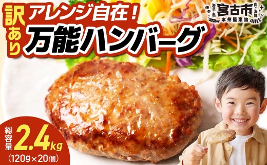 【訳あり】万能ハンバーグ2.4kg(120g×20個)　冷凍のまま10分で焼ける【1778293】