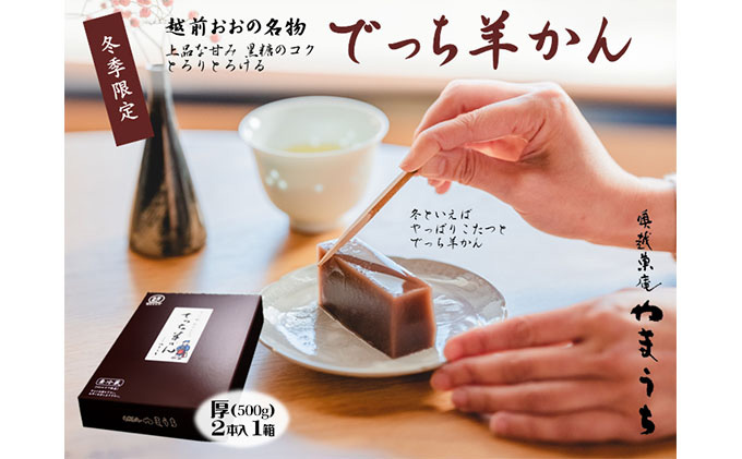 老舗和菓子店　福井県大野市冬の名物 でっち羊かん 厚サイズ（約500g）2本×1箱