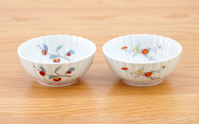 【波佐見焼】花しのぎ 錦小鉢 2柄 セット 柿・菊【団陶器】 [PB207]