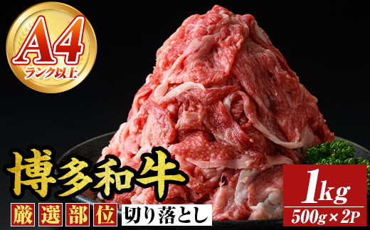 【A4～A5】博多和牛切り落とし(計1kg・500g×2P) 国産 九州産 福岡県産 牛肉 和牛 黒毛和牛 お肉【MEAT PLUS】as08-060