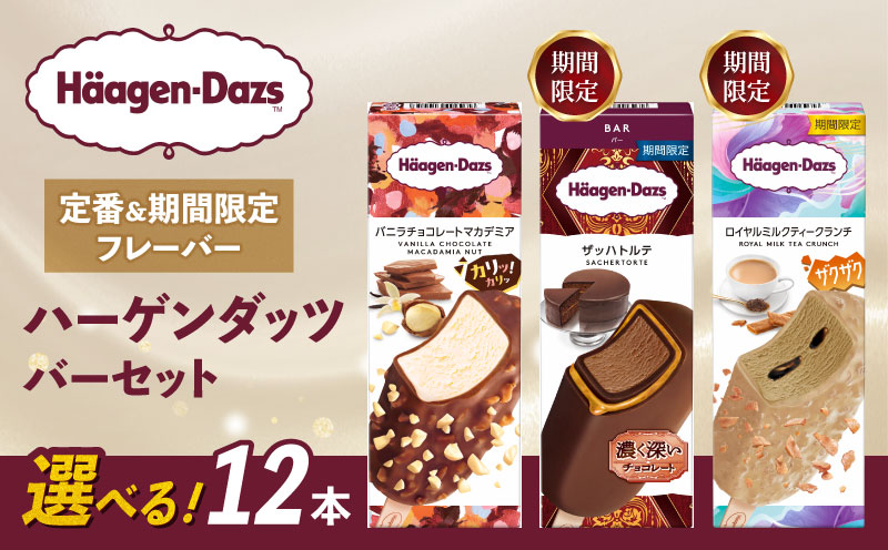 【セット内容が選べる】 定番 ＆ 期間限定フレーバー ハーゲンダッツ バー セット 12本入 Aセット 〈バニラチョコレートマカデミア(12本)〉｜ハーゲンダッツ ハーゲンダッツバー アイスクリーム ギフト セット 詰め合わせ バニラチョコレートマカデミア  愛媛県 松前町