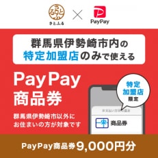 群馬県伊勢崎市　PayPay商品券(9,000円分)※地域内の一部の加盟店のみで利用可