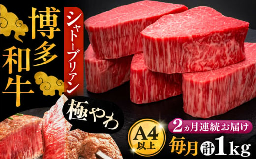 【全2回定期便】博多和牛 ヒレ シャトーブリアン 200g × 5枚《豊前市》【久田精肉店】 [VBK029]